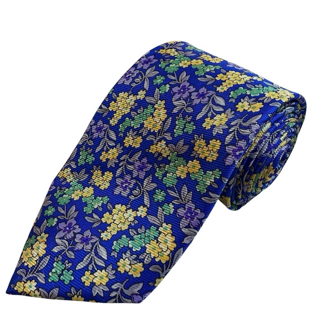Cape Cod Neckwear 100% Silk Tie Vibrant Blue‎ Floral Print Spring Forget Me Not